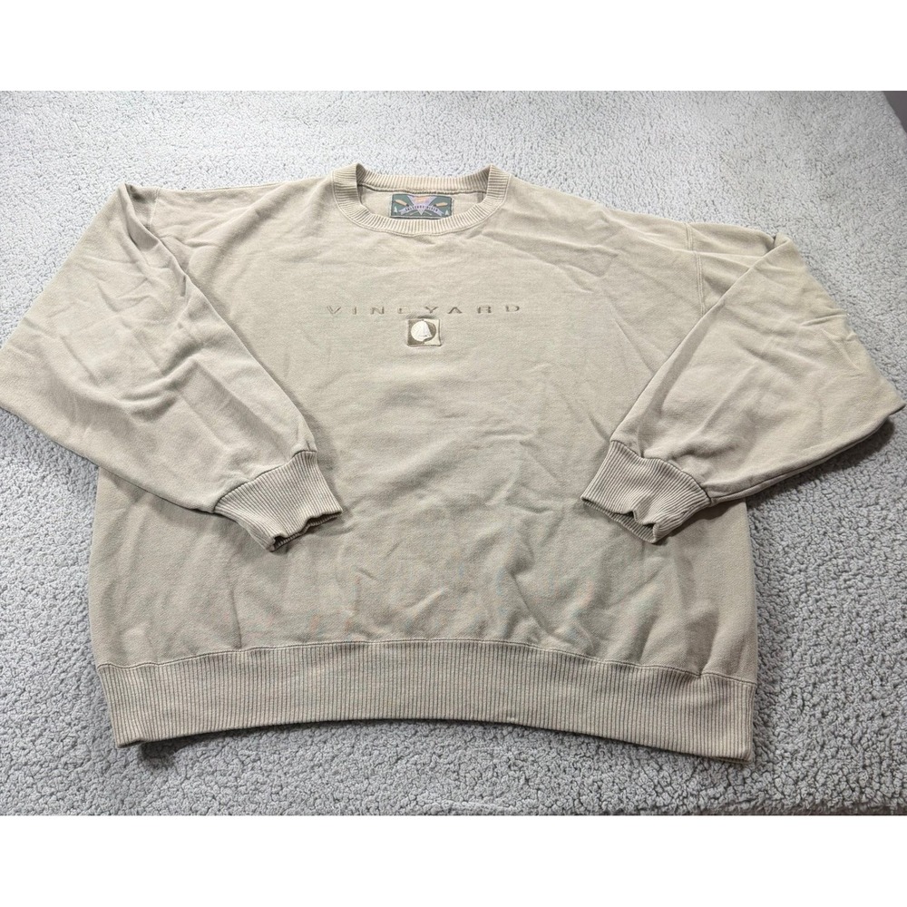 Cheyenne River Vineyard Embroidered Sweatshirt Mens Tan Sailboat Graphic XL - Picture 2 of 9